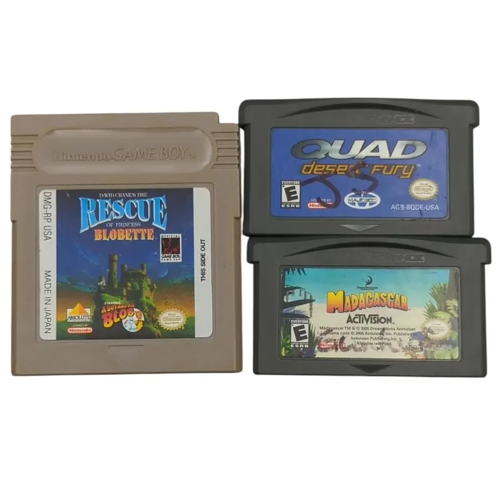 Game Boy Games: Madagascar, Quad Desert Fury, Princess Blobette Lot of 3 Games
